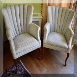 F47. Pair of chanel back arm chairs. Some discoloration to fabric. 36”h x 26”w x 30”d - $60 each 